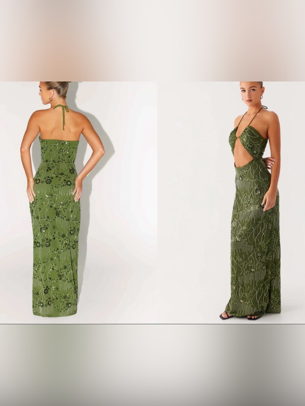 Peppermayo Olive Green Maxi Dress with Floral Embroidery - Picture 4 of 4